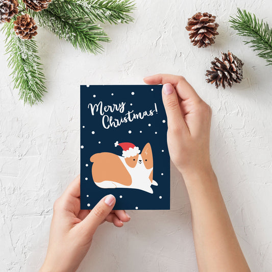 CARTOLINA AUGURI DI NATALE CON CORGI // ILLUSTRAZIONE SCARICABILE