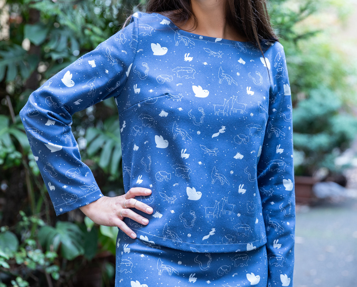 Felpa Elisa - felpa in jacquard blu, pattern Starry Night