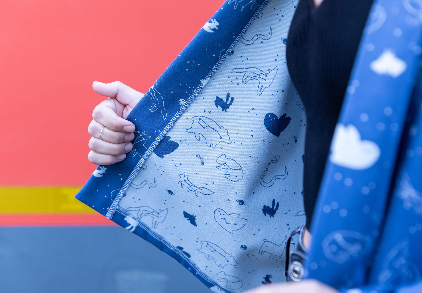 Giacca Kimono - Kimono corto in jacquard blu, pattern Starry Night
