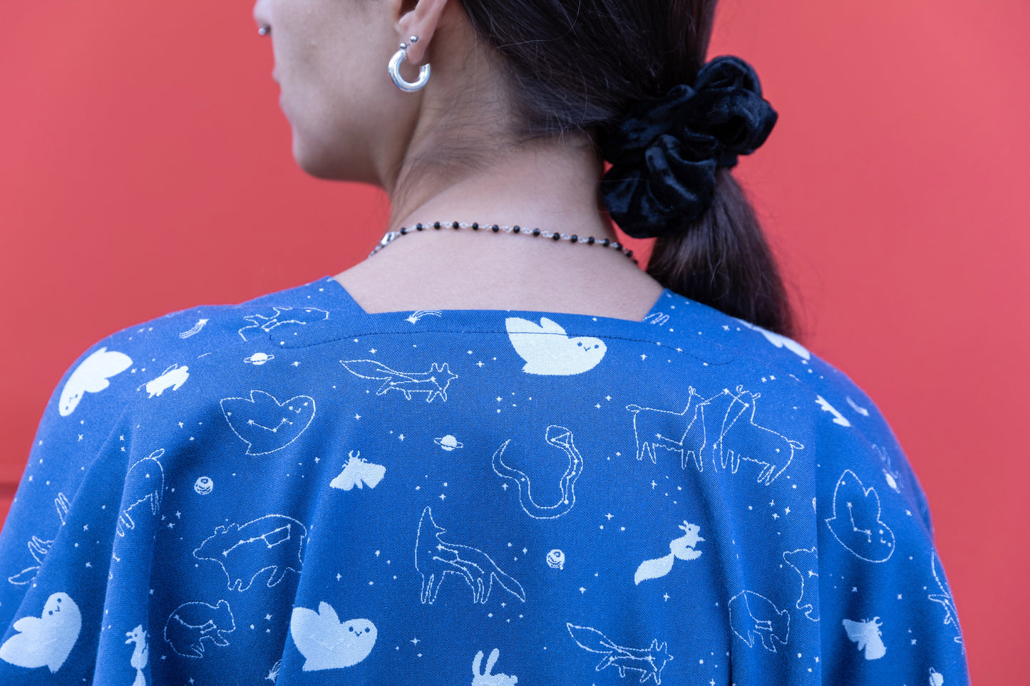 Giacca Kimono - Kimono corto in jacquard blu, pattern Starry Night