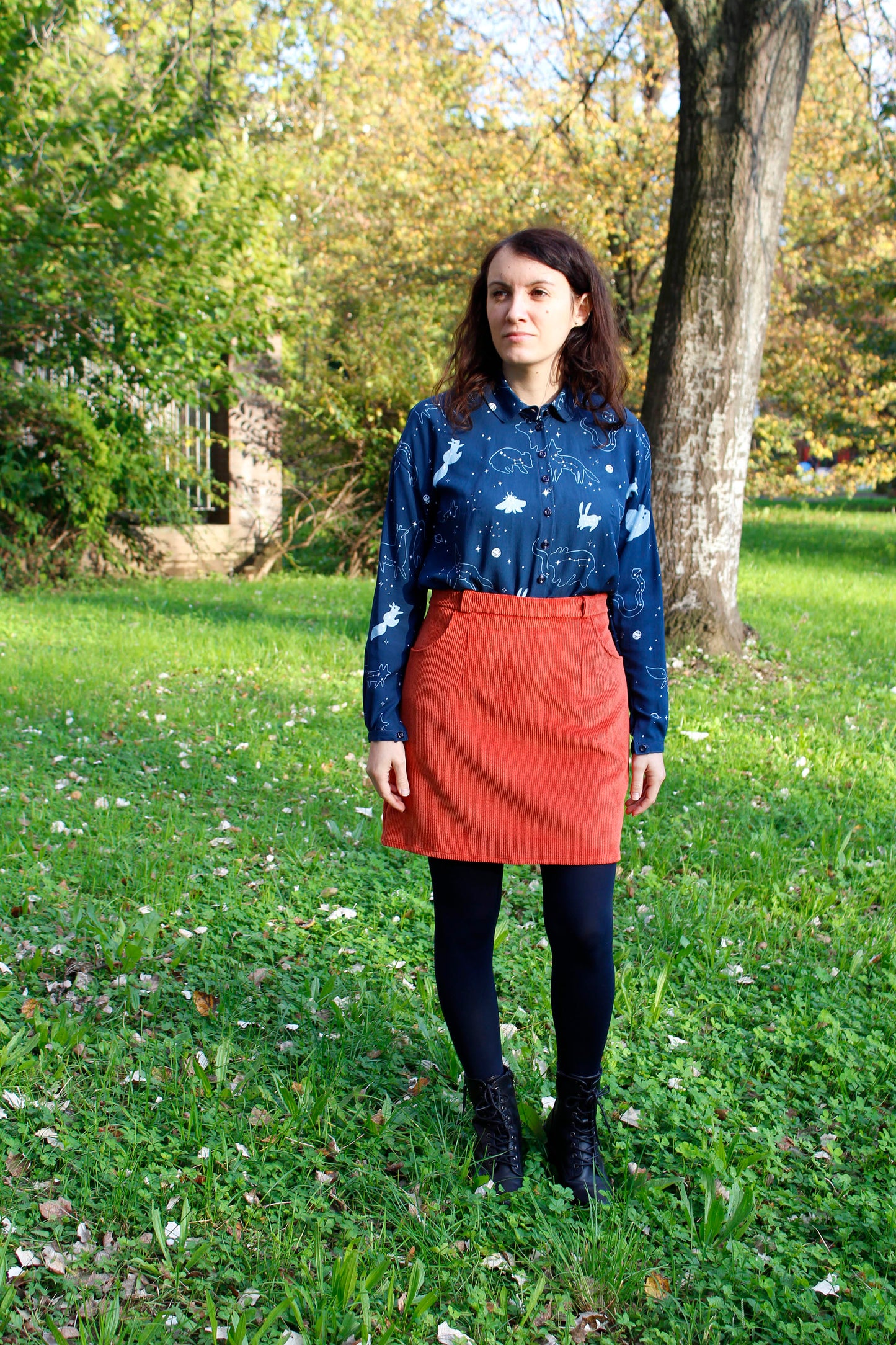 Camicia Laura - camicia a maniche lunghe con colletto, stampa Starry Animals