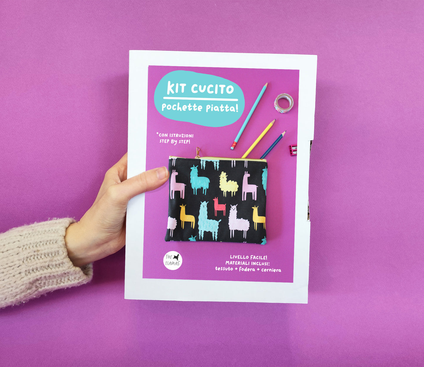 Kit cucito - pochette piatta, stampa Funky Llamas