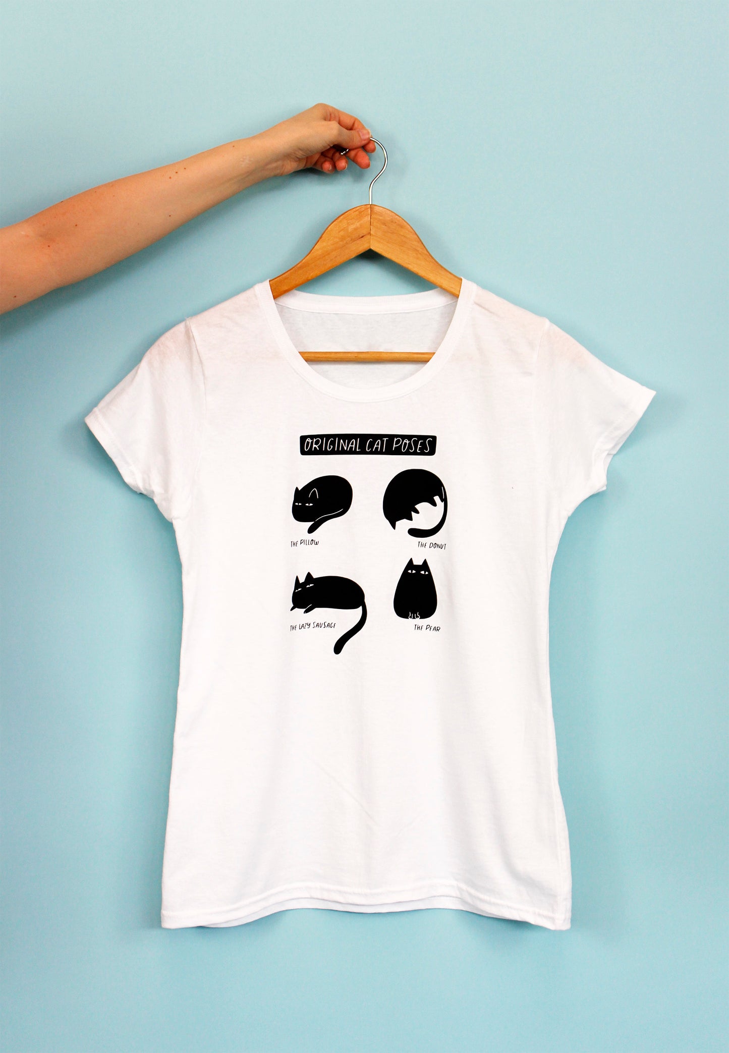 T-shirt bianca di cotone - Original Cat Poses, gatti illustrati nelle loro pose preferite