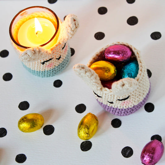 EASTER BUNNY CANDLE HOLDERS! // FREE PATTERN FOR BETTAKNIT