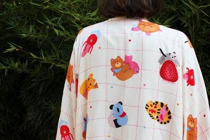 Kimono a maniche lunghe, collezione GNAM! Stampa illustrata da Anna Spreafico