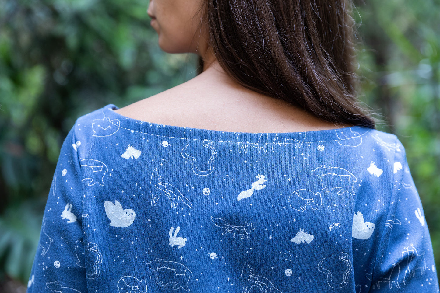 Felpa Elisa  - felpa in jacquard blu, pattern Starry Night