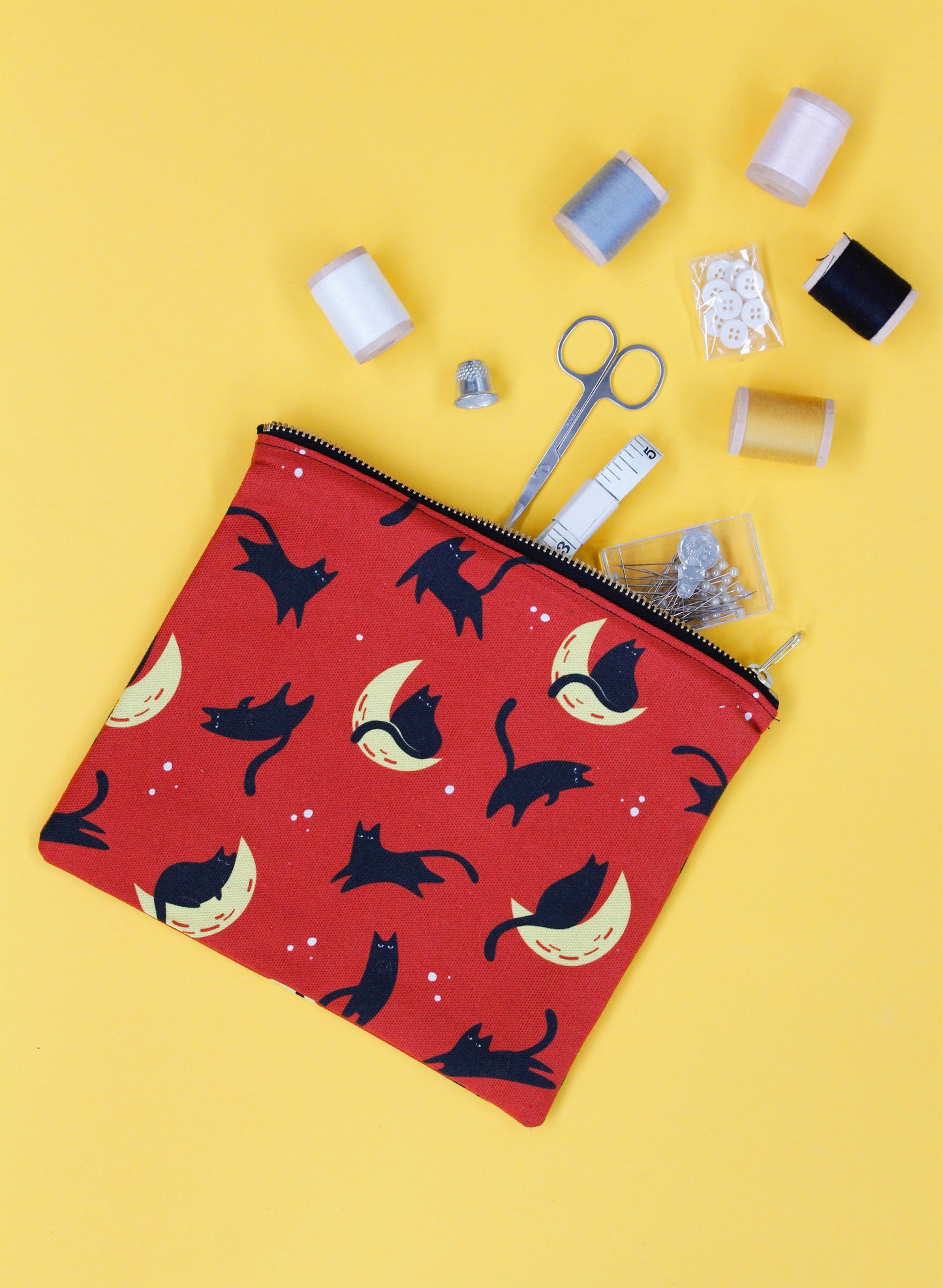 Flat Pencil Case - Cat on the Moon