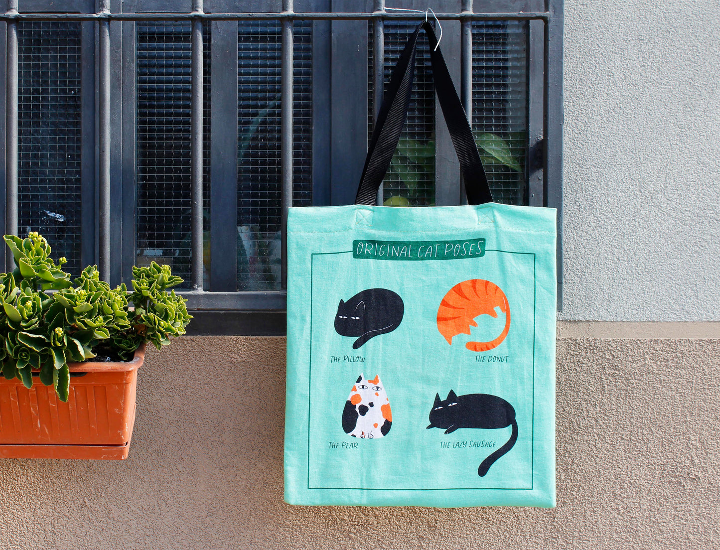 Tote bag in canvas di cotone stampato - Original Cat Poses, gatti illustrati nelle loro pose preferite