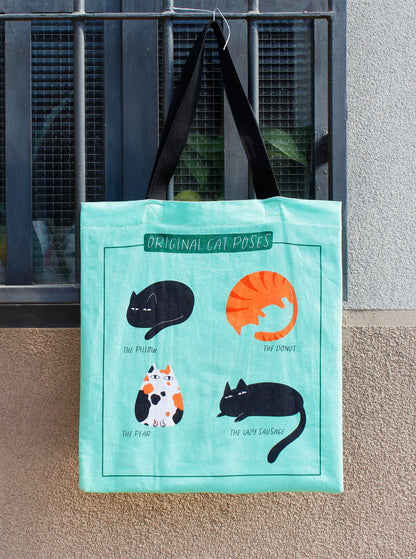 Tote bag in canvas di cotone stampato - Original Cat Poses, gatti illustrati nelle loro pose preferite