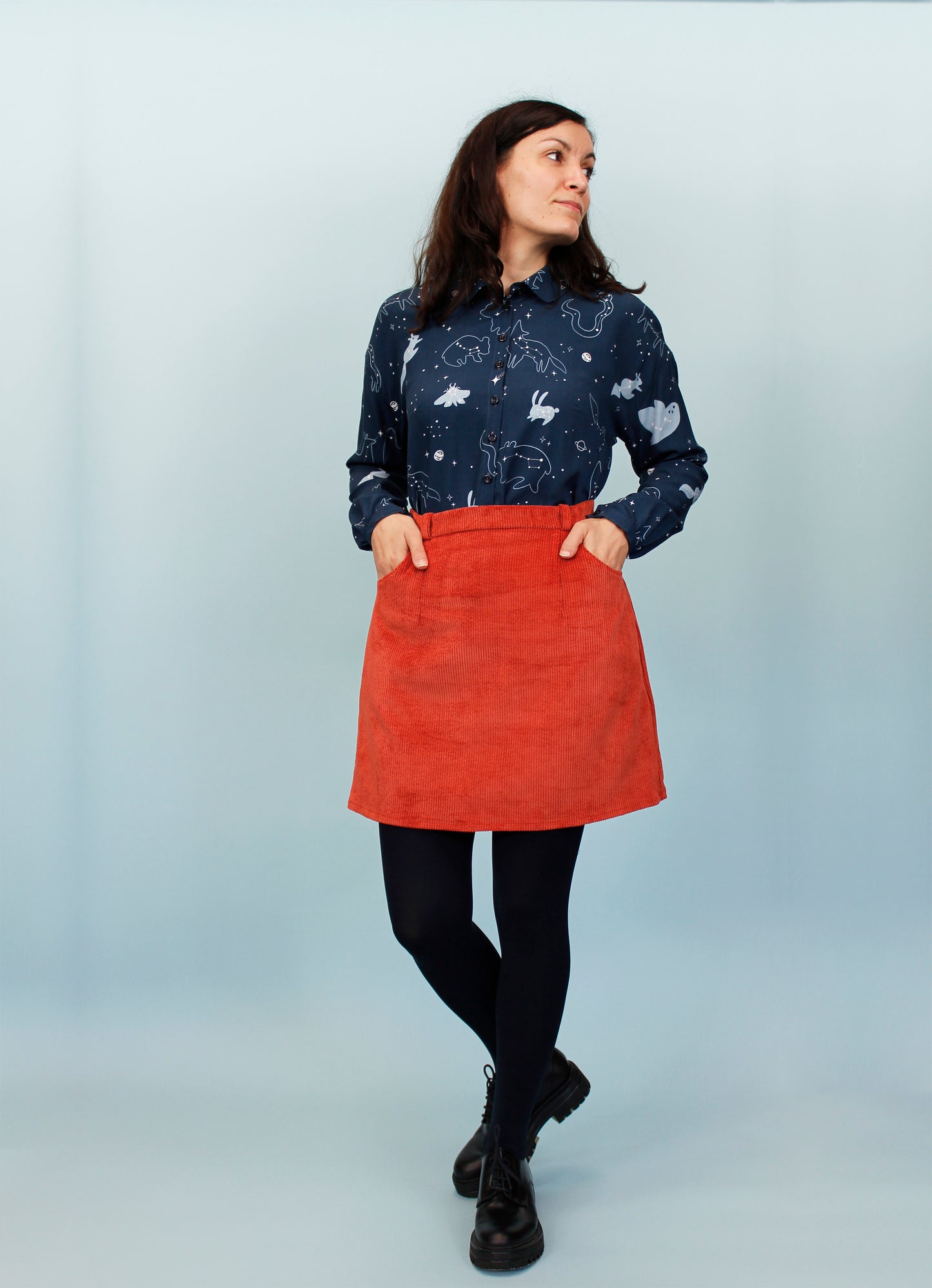 Laura Shirt - Long Sleeve Shirt with Collar, Starry Animals Print