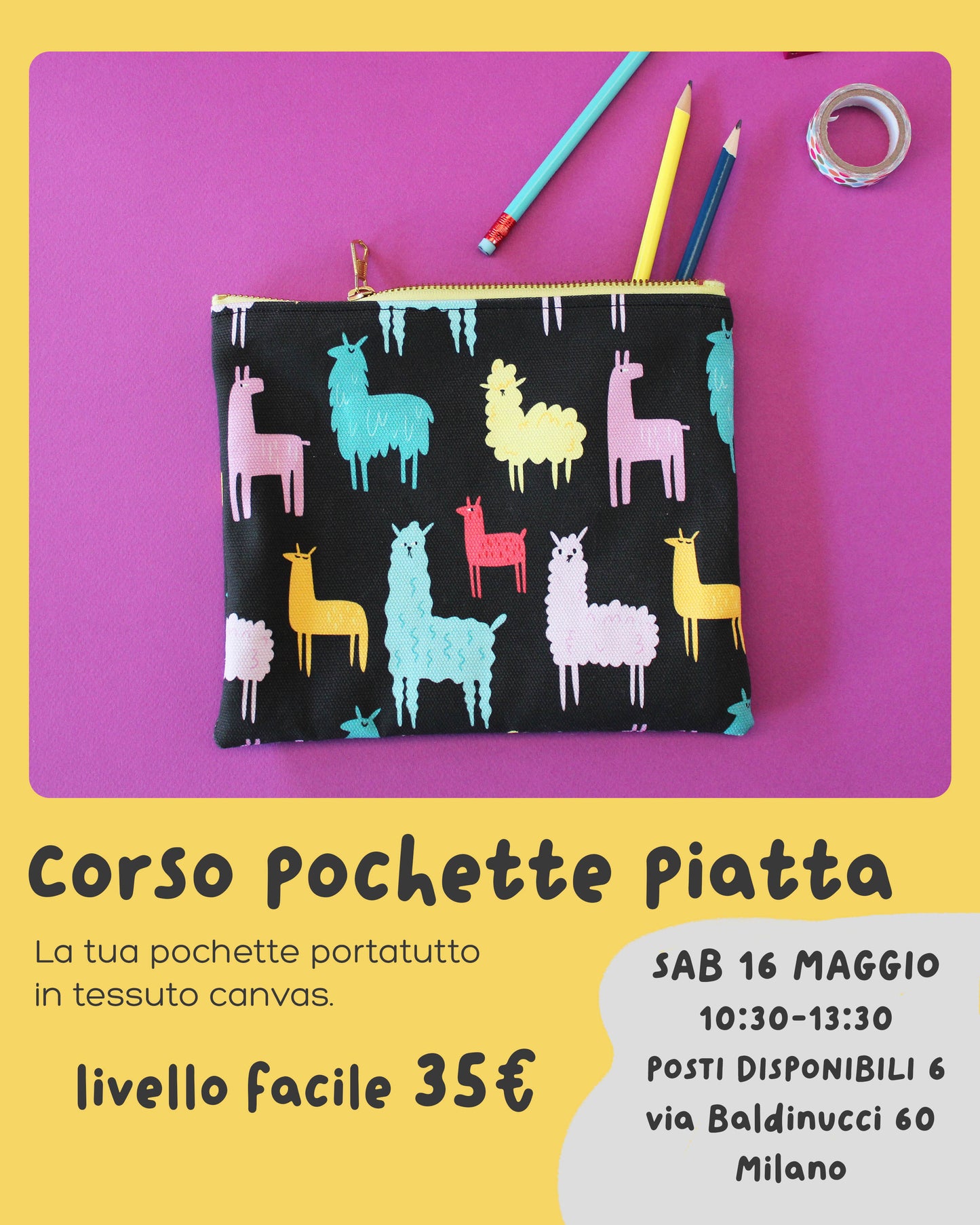 WORKSHOP DI CUCITO - POCHETTE PIATTA (sabato 16 maggio)