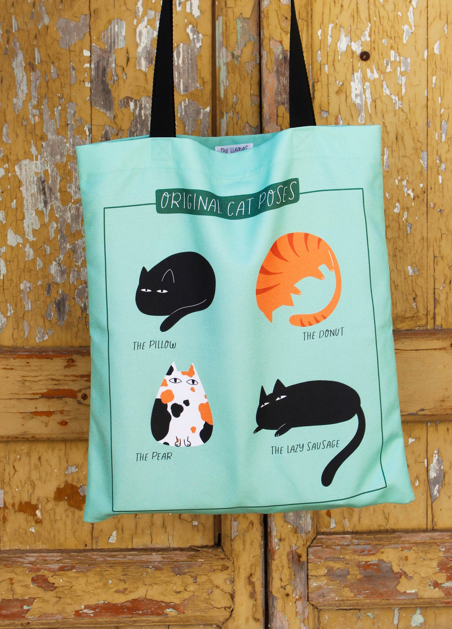 Tote bag in canvas di cotone stampato - Original Cat Poses, gatti illustrati nelle loro pose preferite