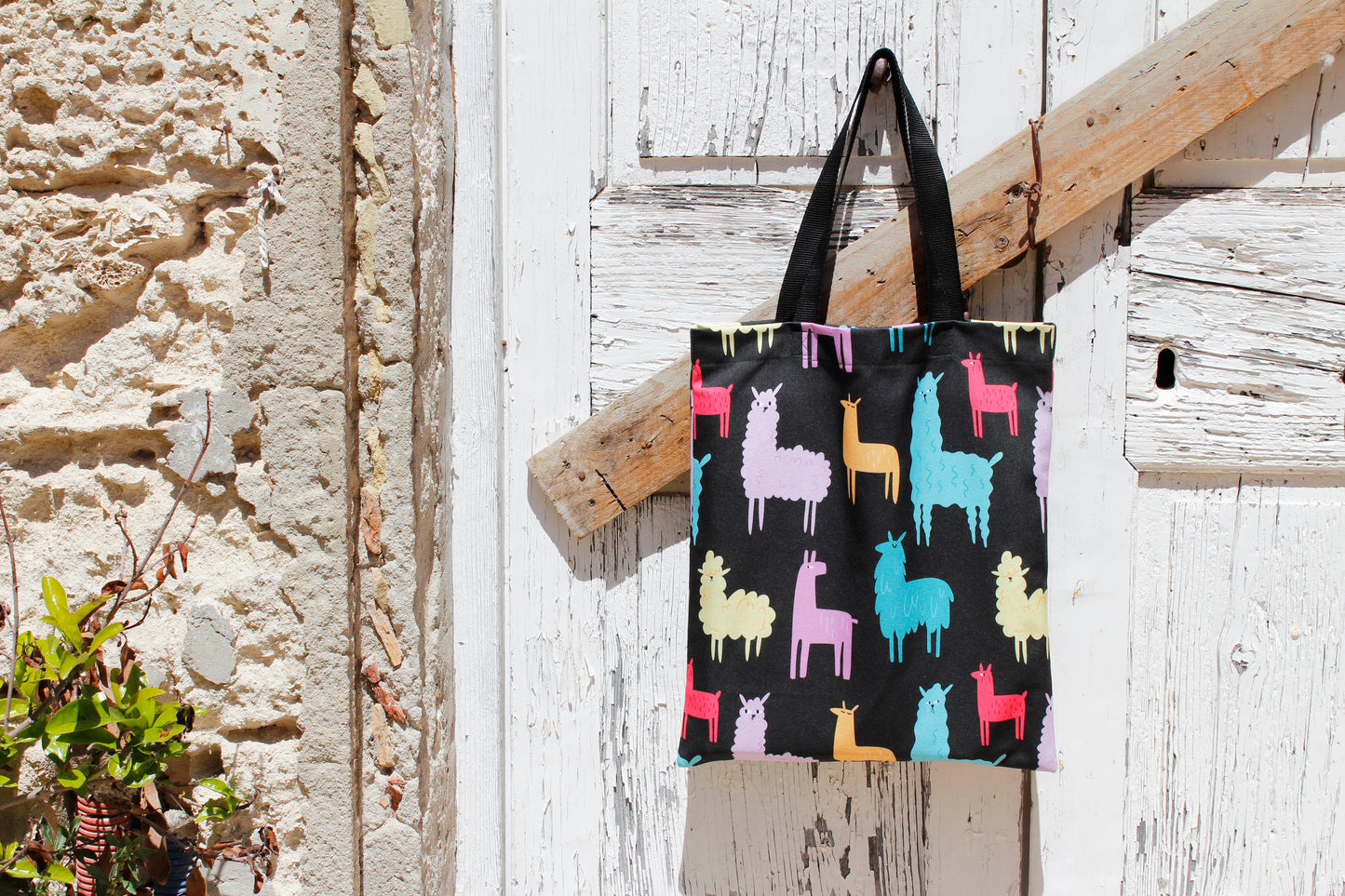 Tote bag in canvas di cotone stampato - Funky Llamas