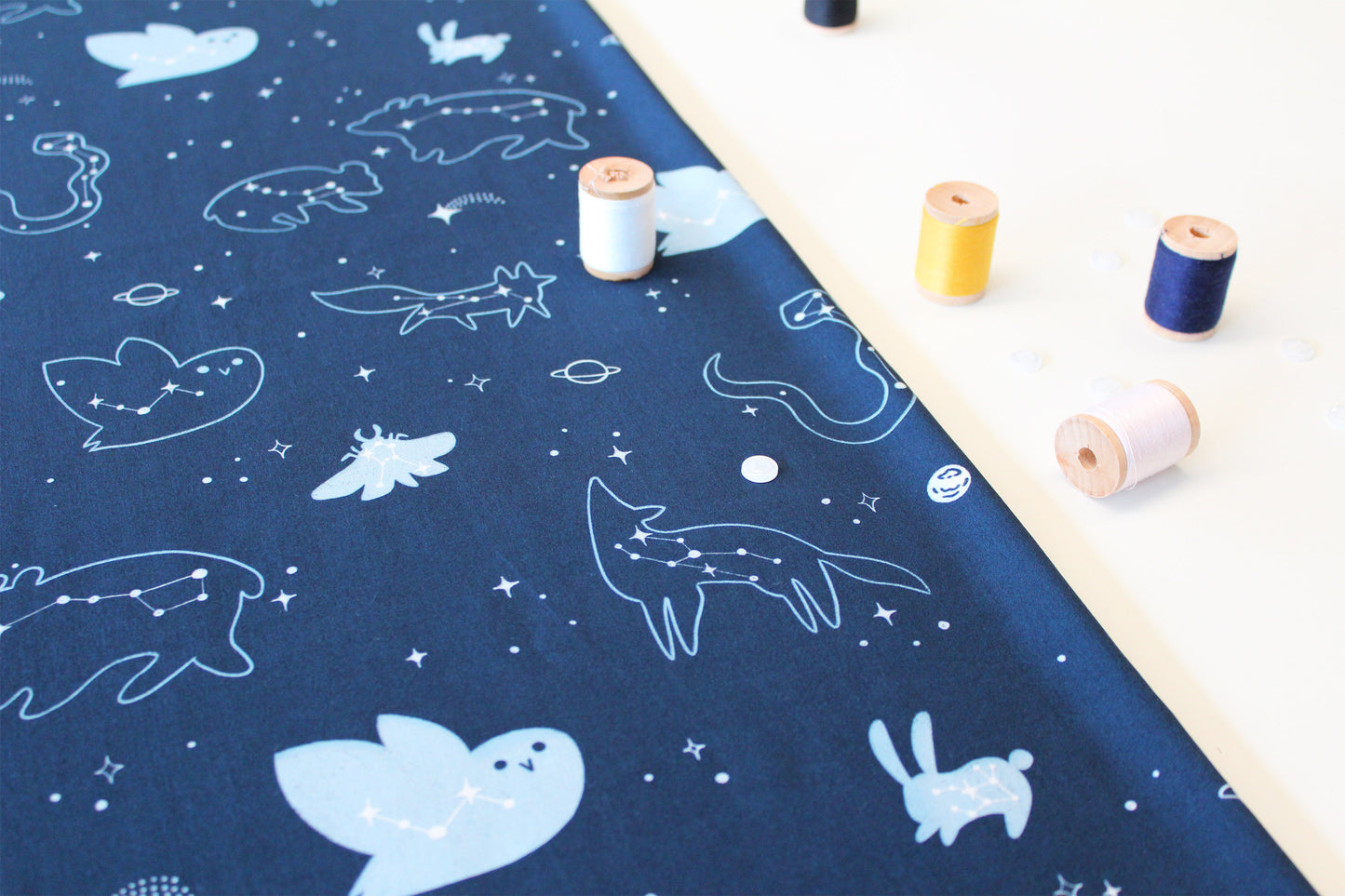 Cotton Poplin Fabric - Twist and Panda, Yellow Background - Quirky Animals Collection