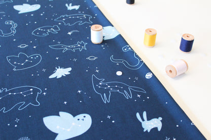 Cotton Poplin Fabric - Twist and Panda, Yellow Background - Quirky Animals Collection