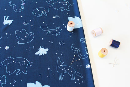 Cotton Poplin Fabric - Twist and Panda, Yellow Background - Quirky Animals Collection