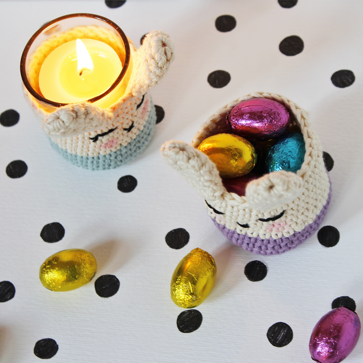 easter bunny candle holders tutorial and free pattern for BettaKnit